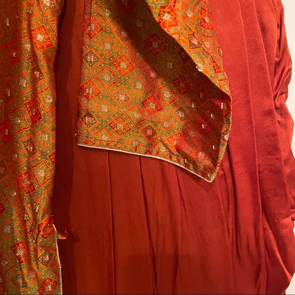 Orange & Green Salwar Kameez Indian 3-Piece Set – Punjab/Pakistan Style - Picture 3 of 8